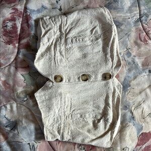 Beige Buttoned Cloth Crop Top